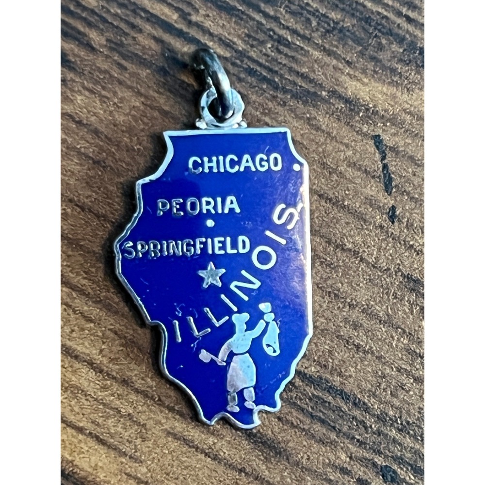 Vintage Sterling & Enamel Illinois State Map Charm by Wells Sterling Free Ship